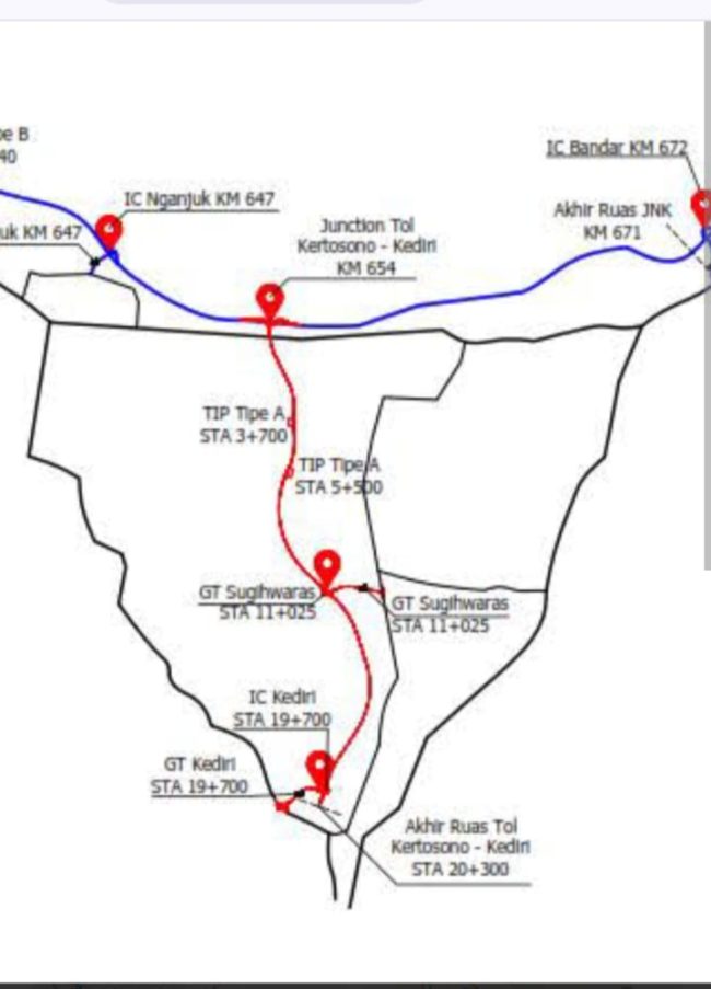 Exit (Pintu Gerbang) Tol Kediri-Kertosono Terdapat 2 Wilayah
