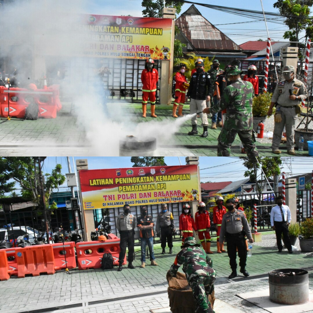 Latihan Peningkatan Kemampuan Pemadaman Api Ringan Bersama TNI Polri dan Balakar 654 Barabai