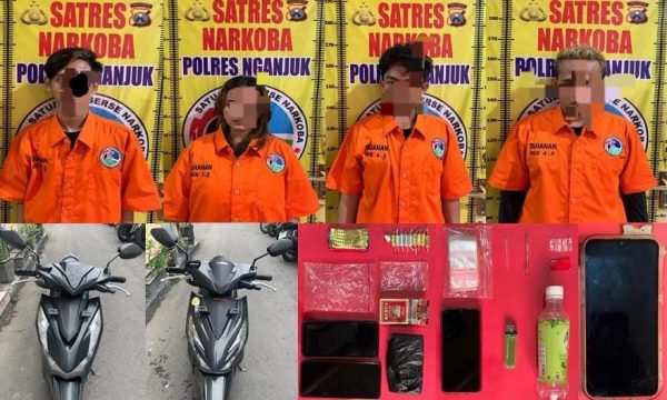 Polres Nganjuk Amankan Empat Pelaku Peredaran Narkotika dan Okerbaya