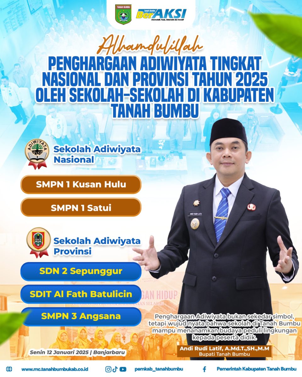 5 Sekolah di Tanbu Raih Penghargaan Program Sekolah Adiwiyata 2025