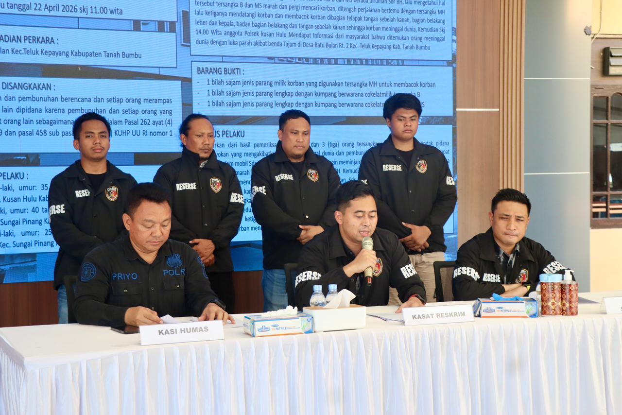 Satreskrim Polres Tanah Bumbu Gelar Press Release Kasus Pembunuhan di Desa Batu Bulan